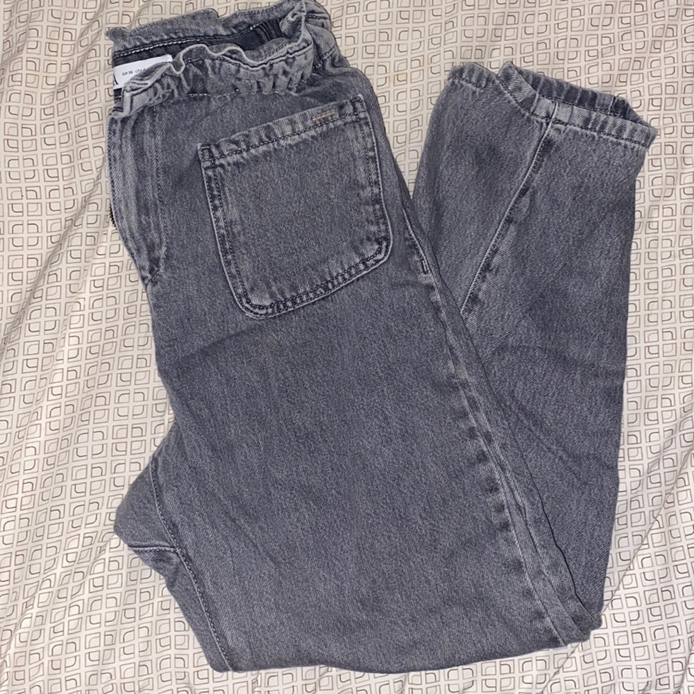 ZARA grey paper bag high-rise mom jeans